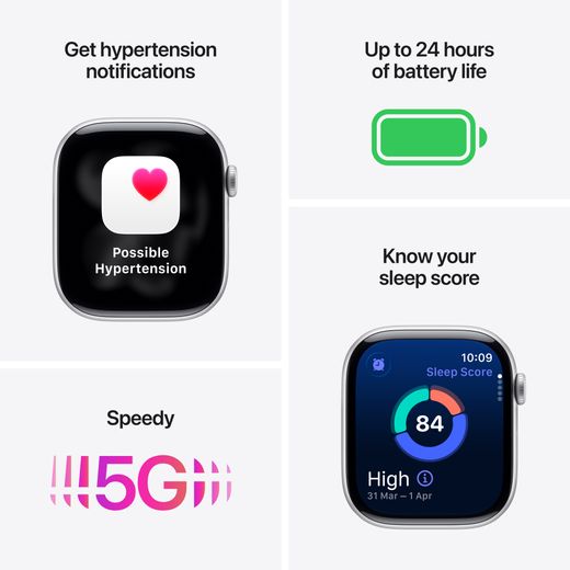 Apple Watch Series 11, 42mm, Jet Black Aluminium Case, GPS + Cellular [2025] - Black Sport Band - S/M