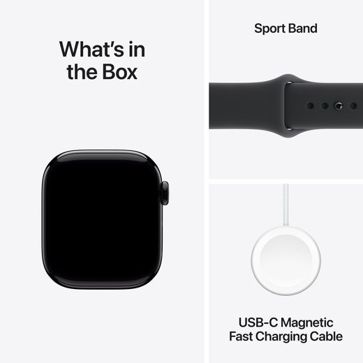 Apple Watch Series 11, 42mm, Jet Black Aluminium Case, GPS + Cellular [2025] - Black Sport Band - S/M