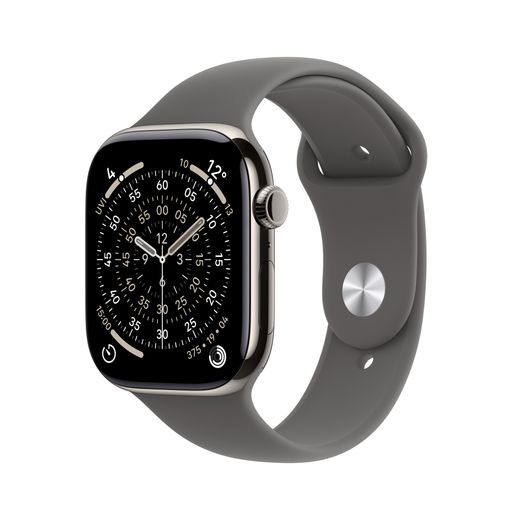 Apple Watch Series 11, 42mm, Natural Titanium Case, GPS + Cellular [2025] - Stone Grey Sport Band - S/M