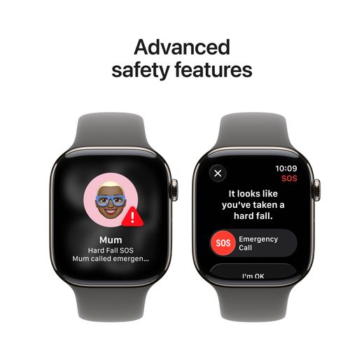 Apple Watch Series 11, 42mm, Natural Titanium Case, GPS + Cellular [2025] - Stone Grey Sport Band - S/M