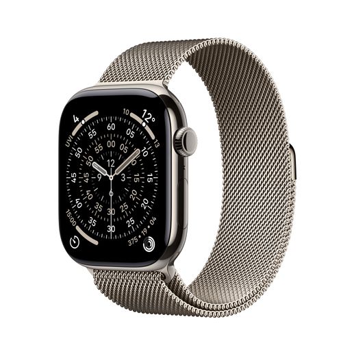 Apple Watch Series 11, 46mm, Natural Titanium Case, GPS + Cellular [2025] - Natural Milanese Loop - S/M
