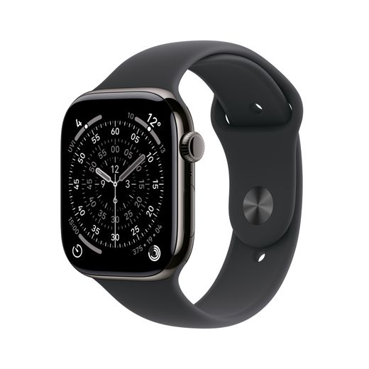 Apple Watch Series 11, 42mm, Slate Titanium Case, GPS + Cellular [2025] - Black Sport Band - S/M