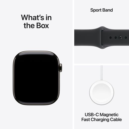 Apple Watch Series 11, 46mm, Slate Titanium Case, GPS + Cellular [2025] - Black Sport Band - S/M