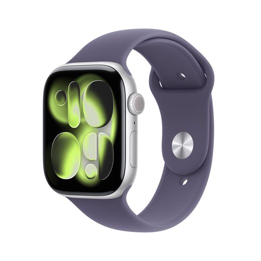 Apple Watch Series 11, 46mm, Silver Aluminium Case, GPS + Cellular [2025] - Purple Fog Sport Band - S/M