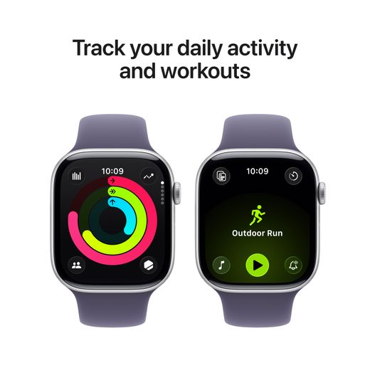 Apple Watch Series 11, 46mm, Silver Aluminium Case, GPS + Cellular [2025] - Purple Fog Sport Band - S/M