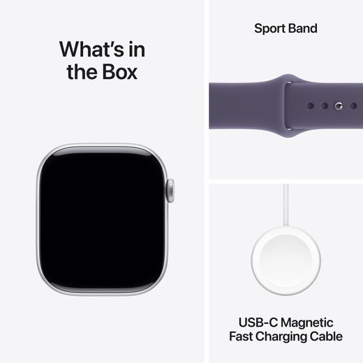 Apple Watch Series 11, 46mm, Silver Aluminium Case, GPS + Cellular [2025] - Purple Fog Sport Band - S/M