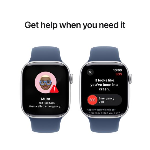 Apple Watch Series 10, 42mm, Silver Aluminium Case, GPS [2024] - Denim Sport Band - S/M