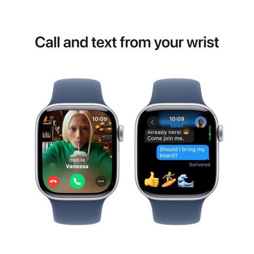 Apple Watch Series 10, 42mm, Silver Aluminium Case, GPS [2024] - Denim Sport Band - S/M