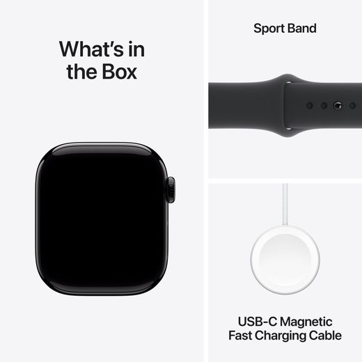 Apple Watch Series 10, 42mm, Jet Black Aluminium Case, GPS [2024] - Black Sport Band - S/M