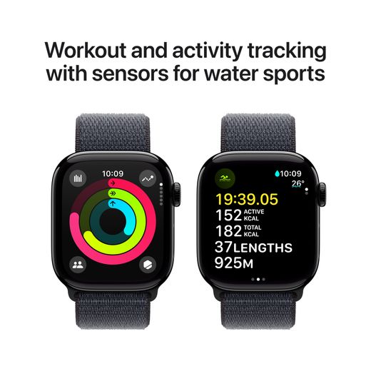 Apple Watch Series 10, 42mm, Jet Black Aluminium Case, GPS + Cellular [2024] - Ink Sport Loop