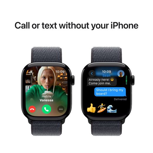 Apple Watch Series 10, 42mm, Jet Black Aluminium Case, GPS + Cellular [2024] - Ink Sport Loop