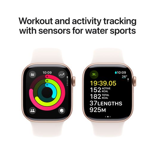 Apple Watch Series 10, 42mm, Rose Gold Aluminium Case, GPS + Cellular [2024] - Light Blush Sport Band - S/M