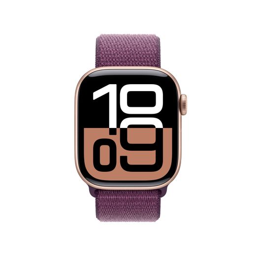 Apple Watch Series 10, 42mm, Rose Gold Aluminium Case, GPS + Cellular [2024] - Plum Sport Loop