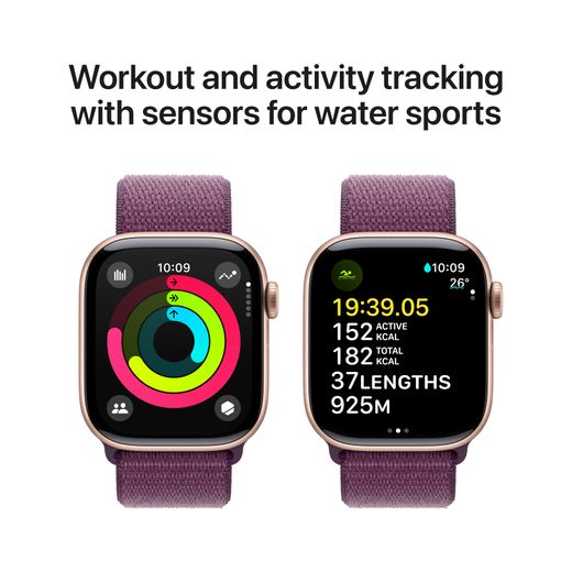 Apple Watch Series 10, 42mm, Rose Gold Aluminium Case, GPS + Cellular [2024] - Plum Sport Loop