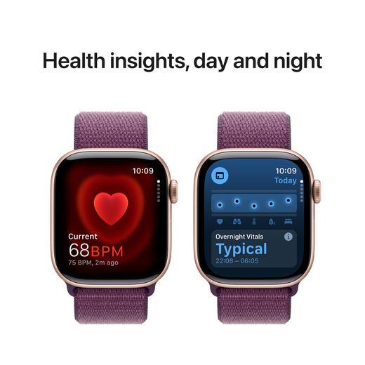 Apple Watch Series 10, 42mm, Rose Gold Aluminium Case, GPS + Cellular [2024] - Plum Sport Loop