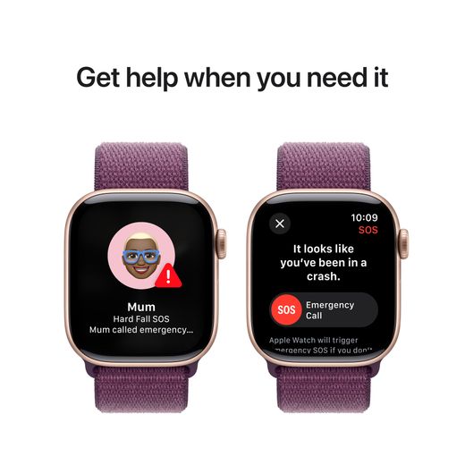 Apple Watch Series 10, 42mm, Rose Gold Aluminium Case, GPS + Cellular [2024] - Plum Sport Loop