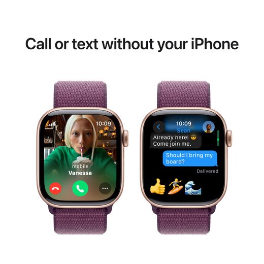 Apple Watch Series 10, 42mm, Rose Gold Aluminium Case, GPS + Cellular [2024] - Plum Sport Loop