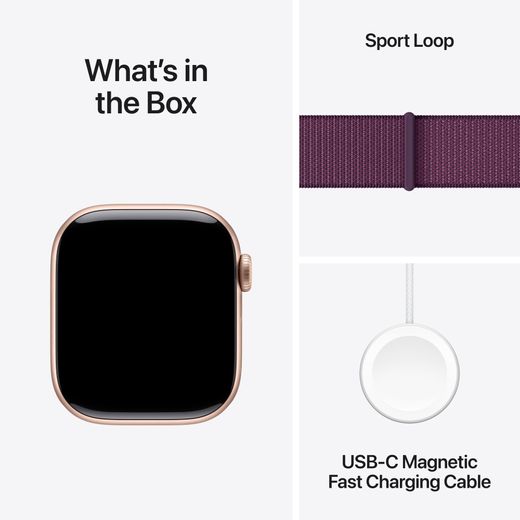 Apple Watch Series 10, 42mm, Rose Gold Aluminium Case, GPS + Cellular [2024] - Plum Sport Loop