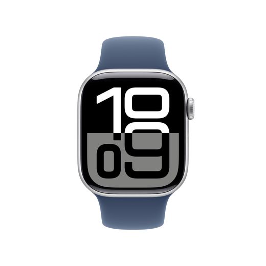 Apple Watch Series 10, 42mm, Silver Aluminium Case, GPS + Cellular [2024] - Denim Sport Band - S/M