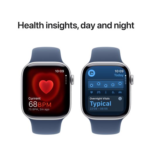Apple Watch Series 10, 42mm, Silver Aluminium Case, GPS + Cellular [2024] - Denim Sport Band - S/M