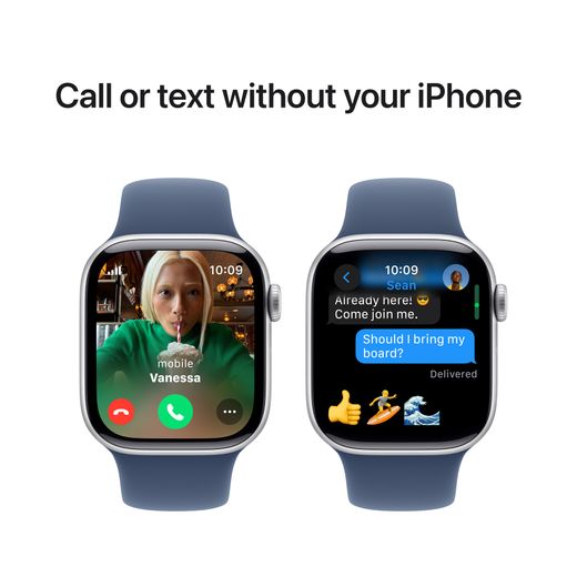 Apple Watch Series 10, 42mm, Silver Aluminium Case, GPS + Cellular [2024] - Denim Sport Band - S/M