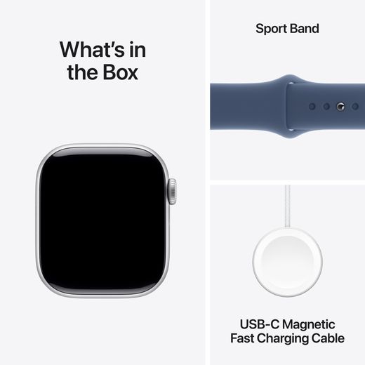 Apple Watch Series 10, 42mm, Silver Aluminium Case, GPS + Cellular [2024] - Denim Sport Band - S/M