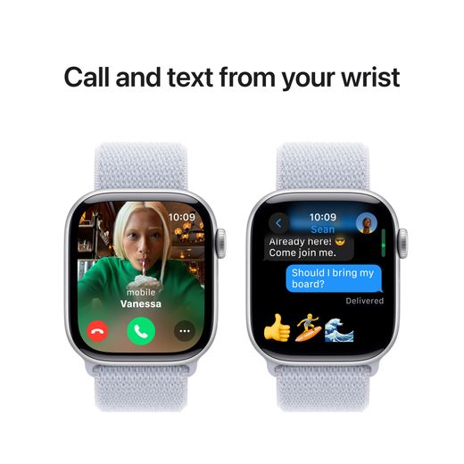 Apple Watch Series 10, 42mm, Silver Aluminium Case, GPS [2024] - Blue Cloud Sport Loop
