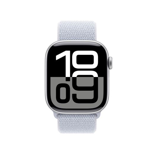 Apple Watch Series 10, 42mm, Silver Aluminium Case, GPS + Cellular [2024] - Blue Cloud Sport Loop