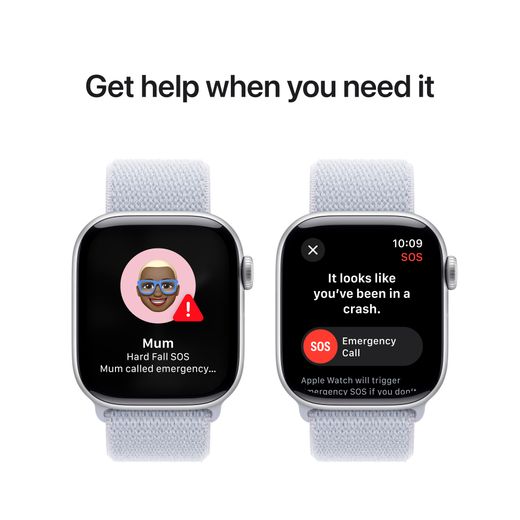 Apple Watch Series 10, 42mm, Silver Aluminium Case, GPS + Cellular [2024] - Blue Cloud Sport Loop
