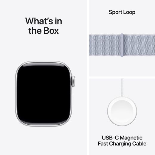 Apple Watch Series 10, 42mm, Silver Aluminium Case, GPS + Cellular [2024] - Blue Cloud Sport Loop