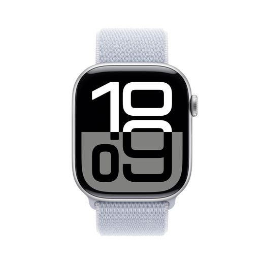 Apple Watch Series 10, 46mm, Silver Aluminium Case, GPS [2024] - Blue Cloud Sport Loop