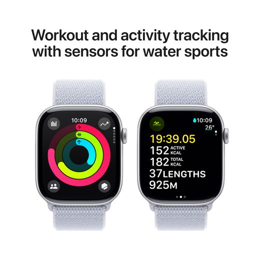 Apple Watch Series 10, 46mm, Silver Aluminium Case, GPS [2024] - Blue Cloud Sport Loop