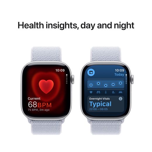Apple Watch Series 10, 46mm, Silver Aluminium Case, GPS [2024] - Blue Cloud Sport Loop