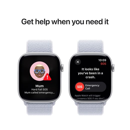 Apple Watch Series 10, 46mm, Silver Aluminium Case, GPS [2024] - Blue Cloud Sport Loop