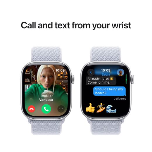 Apple Watch Series 10, 46mm, Silver Aluminium Case, GPS [2024] - Blue Cloud Sport Loop