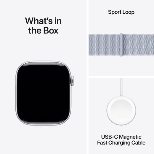 Apple Watch Series 10, 46mm, Silver Aluminium Case, GPS [2024] - Blue Cloud Sport Loop
