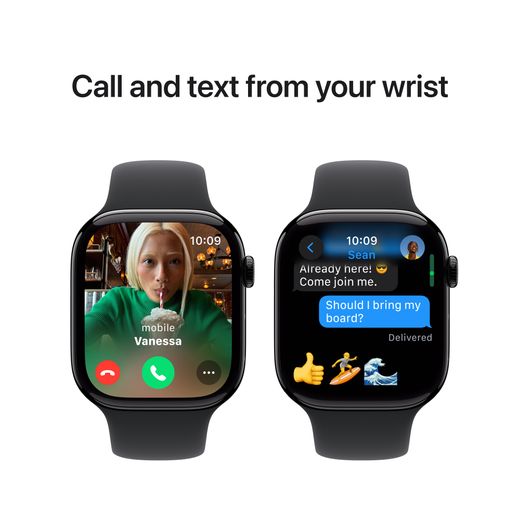 Apple Watch Series 10, 46mm, Jet Black Aluminium Case, GPS [2024] - Black Sport Band - S/M
