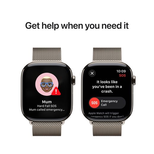 Apple Watch Series 10, 46mm, Natural Titanium Case, GPS + Cellular [2024] - Natural Milanese Loop - S/M