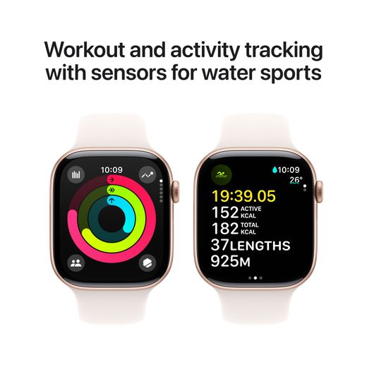 Apple Watch Series 10, 46mm, Rose Gold Aluminium Case, GPS [2024] - Light Blush Sport Band - S/M