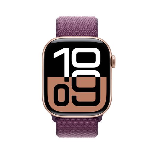 Apple Watch Series 10, 46mm, Rose Gold Aluminium Case, GPS [2024] - Plum Sport Loop