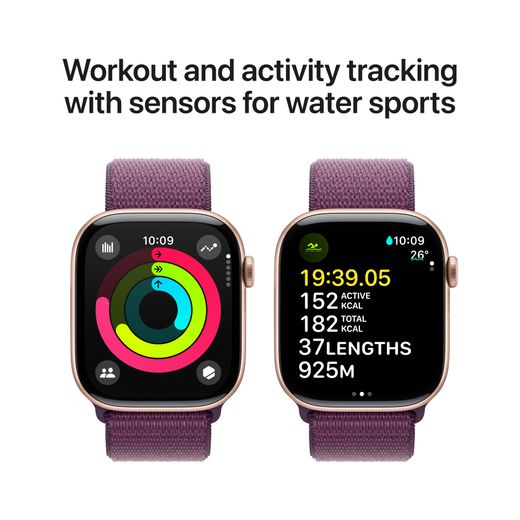 Apple Watch Series 10, 46mm, Rose Gold Aluminium Case, GPS [2024] - Plum Sport Loop
