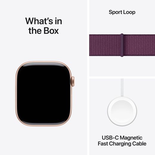 Apple Watch Series 10, 46mm, Rose Gold Aluminium Case, GPS [2024] - Plum Sport Loop