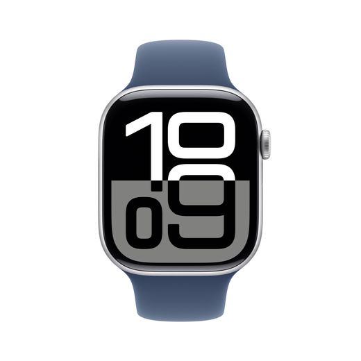 Apple Watch Series 10, 46mm, Silver Aluminium Case, GPS [2024] - Denim Sport Band - M/L