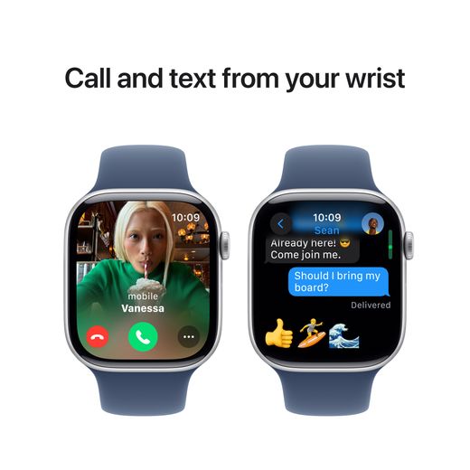 Apple Watch Series 10, 46mm, Silver Aluminium Case, GPS [2024] - Denim Sport Band - S/M