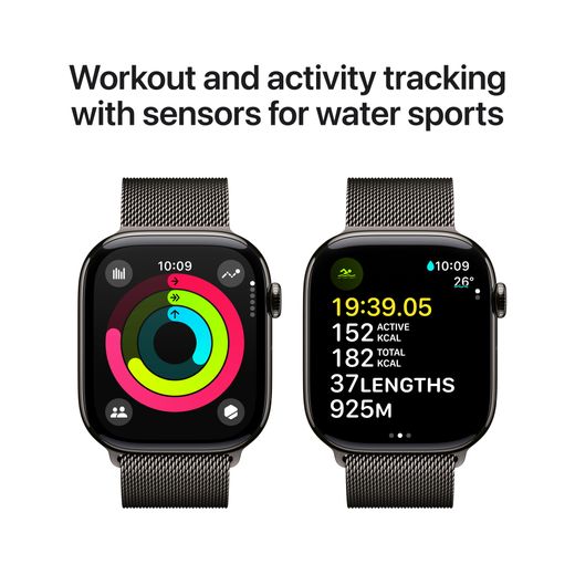 Apple Watch Series 10, 46mm, Slate Titanium Case, GPS + Cellular [2024] - Slate Milanese Loop - S/M