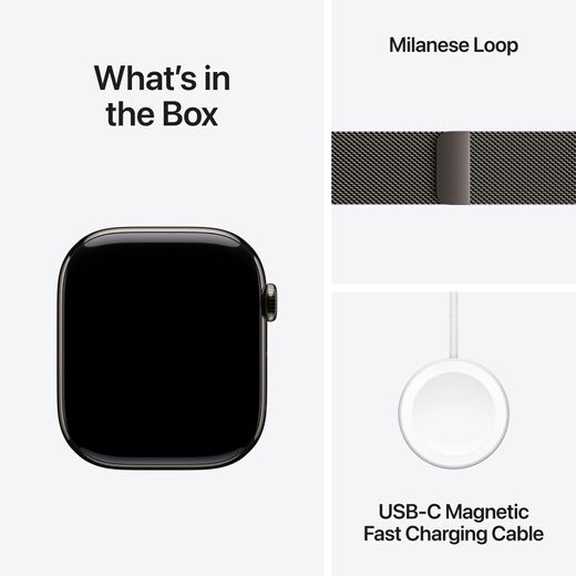 Apple Watch Series 10, 46mm, Slate Titanium Case, GPS + Cellular [2024] - Slate Milanese Loop - S/M