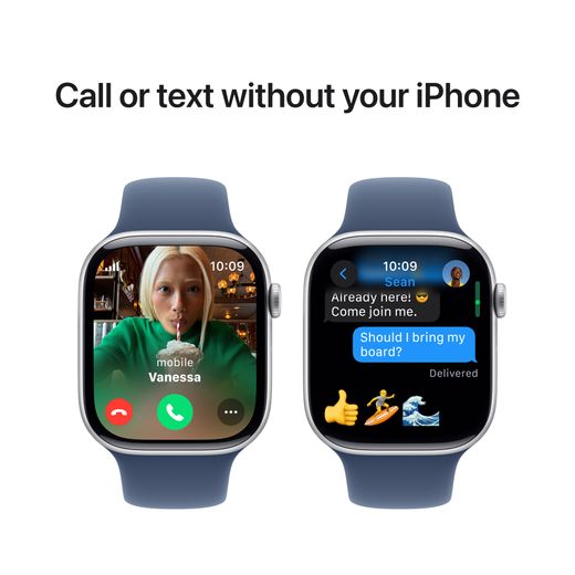 Apple Watch Series 10, 46mm, Silver Aluminium Case, GPS + Cellular [2024] - Denim Sport Band - S/M