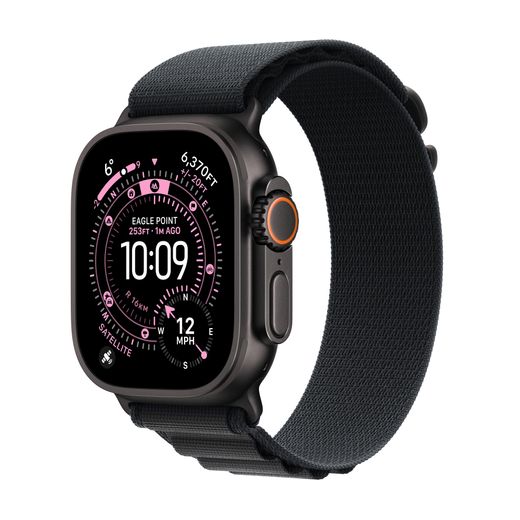 Apple Watch Ultra 3, 49mm, Black Titanium Case, GPS + Cellular [2025] - Black Alpine Loop - Small