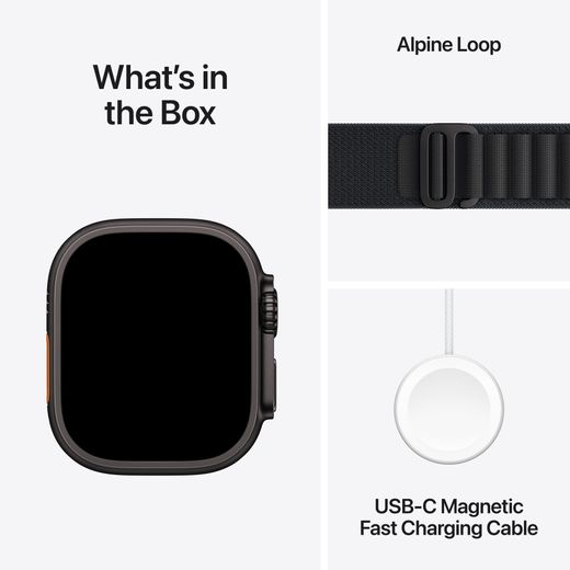 Apple Watch Ultra 3, 49mm, Black Titanium Case, GPS + Cellular [2025] - Black Alpine Loop - Small