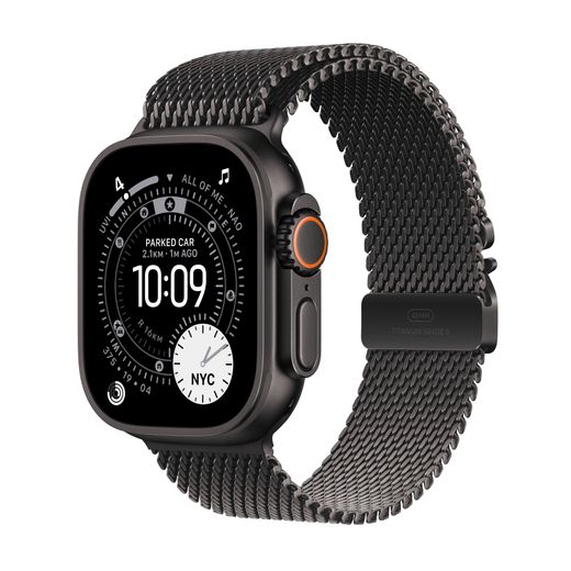 Apple Watch Ultra 3, 49mm, Black Titanium Case, GPS + Cellular [2025] - Black Titanium Milanese Loop - S